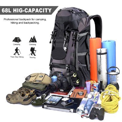 OEM Shenzhen Factory External Frame Solar Hiking Backpack 68L with 20W Solar Panels Charger