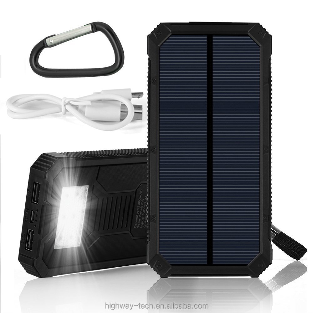 Ready to Ship 15000mah Solar Power Bank Charger for Mobile Charger with Dual Usb