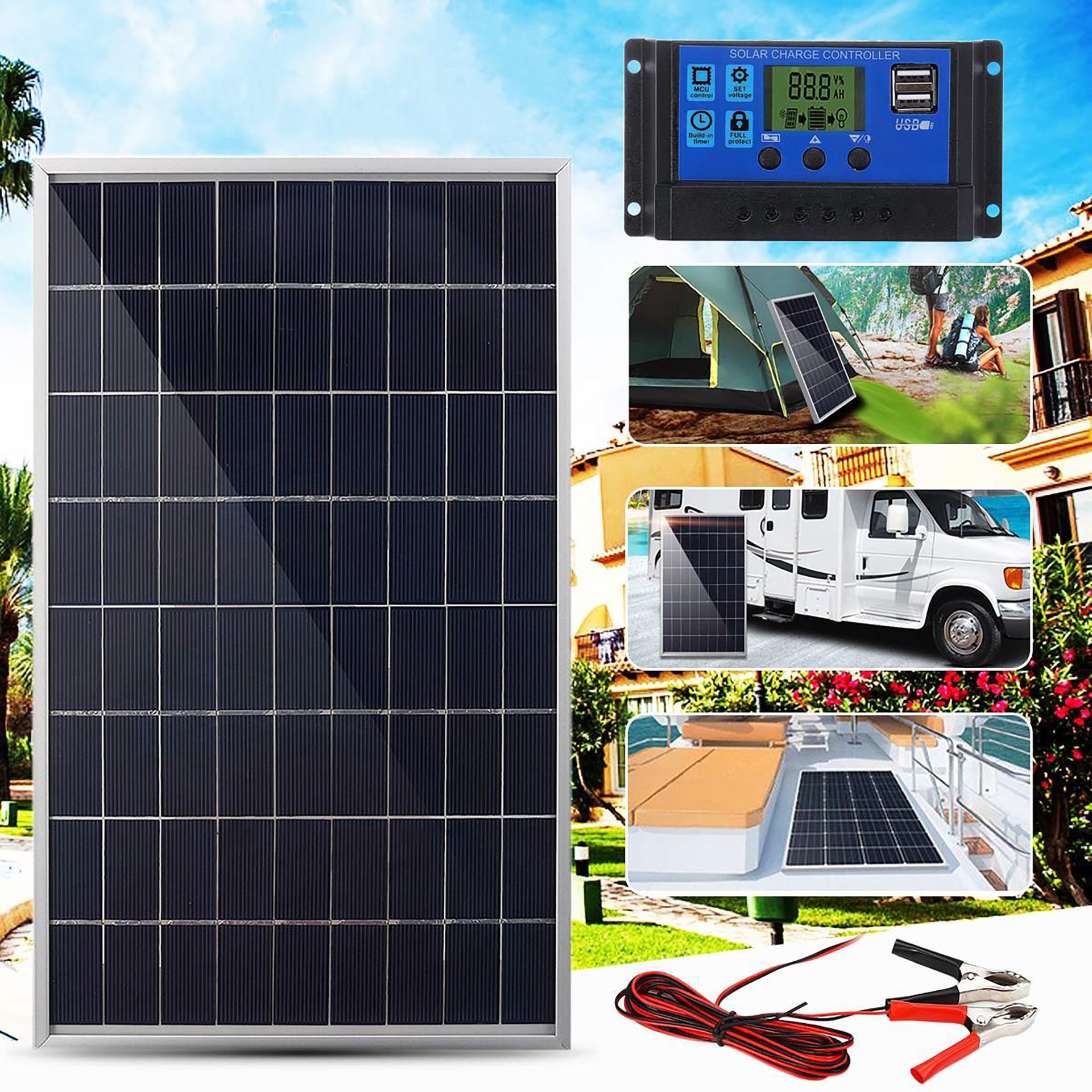 Portable 10W 100A Controller Solar Charger Foldable Poly Solar Panels Kit with Power Bank for Outdoor Camping Phone Charging