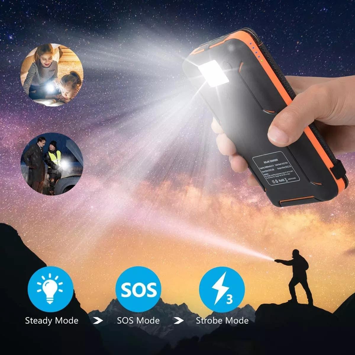 Solar Panel Camping Power Bank 30000 Outdoor Solar Energy Powerbank Charger For Outdoors 2024