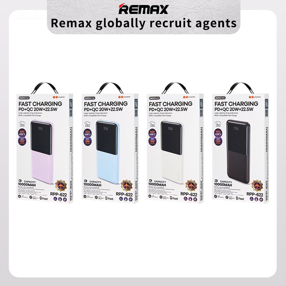Remax New Product RPP-622 PD 20W Led Digital Display Power Banks Portable Fast Charging 10000Mah Mobile Charger Power Bank