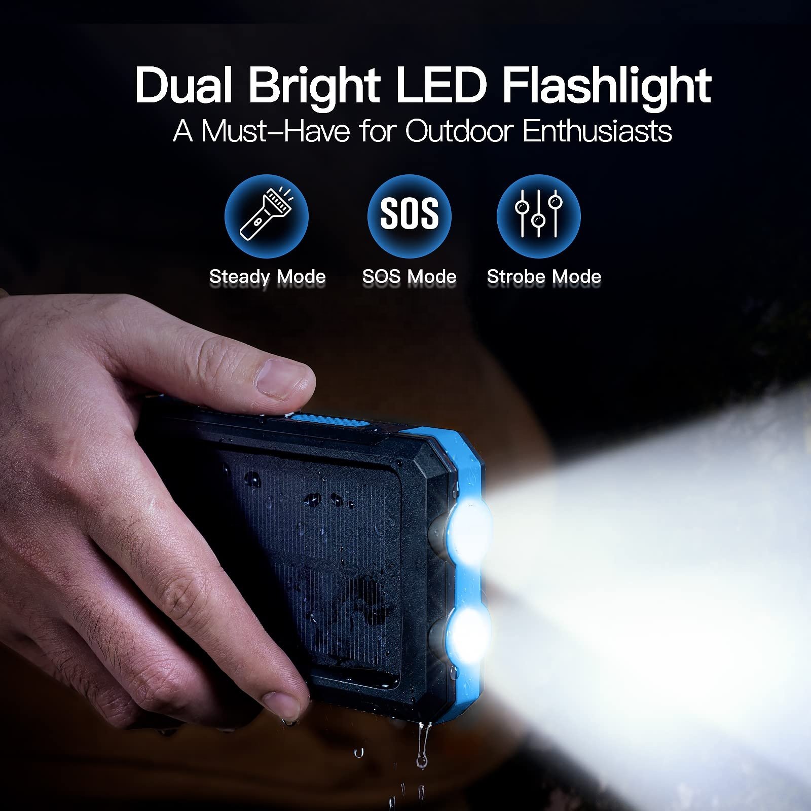 Portable 20000mah Solar Power Bank Waterproof with LED Flashlight 10000mah Li-Polymer Battery Charger UK Socket Standard Travel