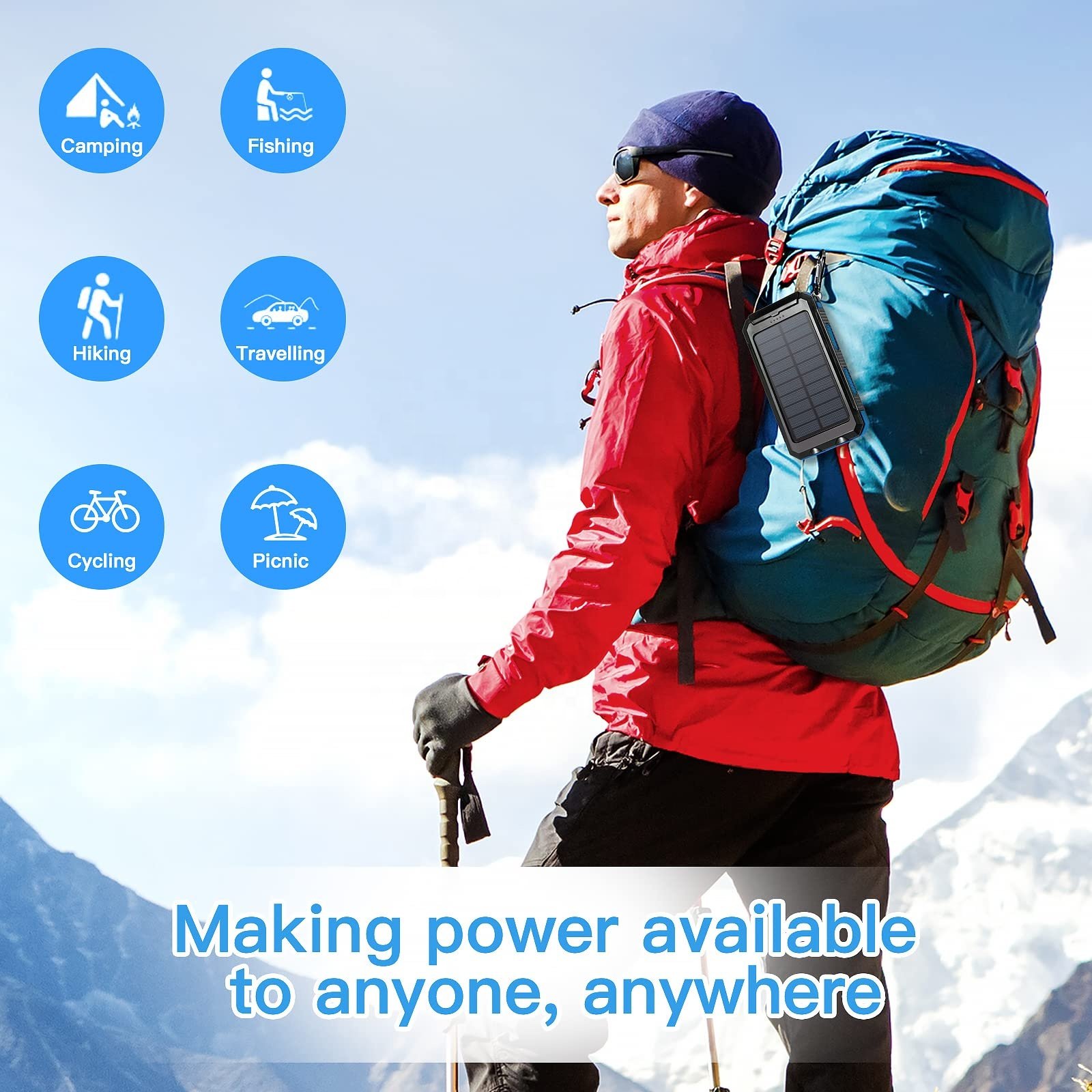 Portable 20000mah Solar Power Bank Waterproof with LED Flashlight 10000mah Li-Polymer Battery Charger UK Socket Standard Travel