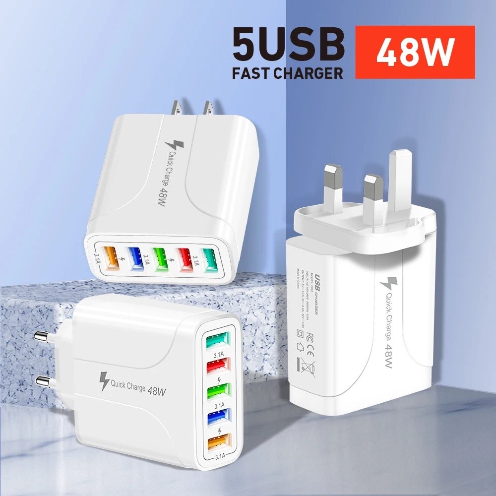 Customize logo 5 Usb Wall Charger 48w Universal Fast Charging Mobile Phone Charger