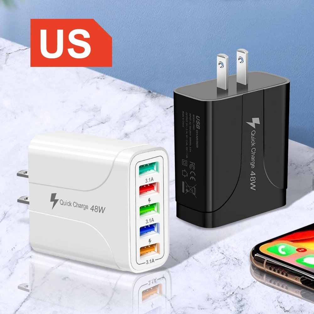 Customize logo 5 Usb Wall Charger 48w Universal Fast Charging Mobile Phone Charger