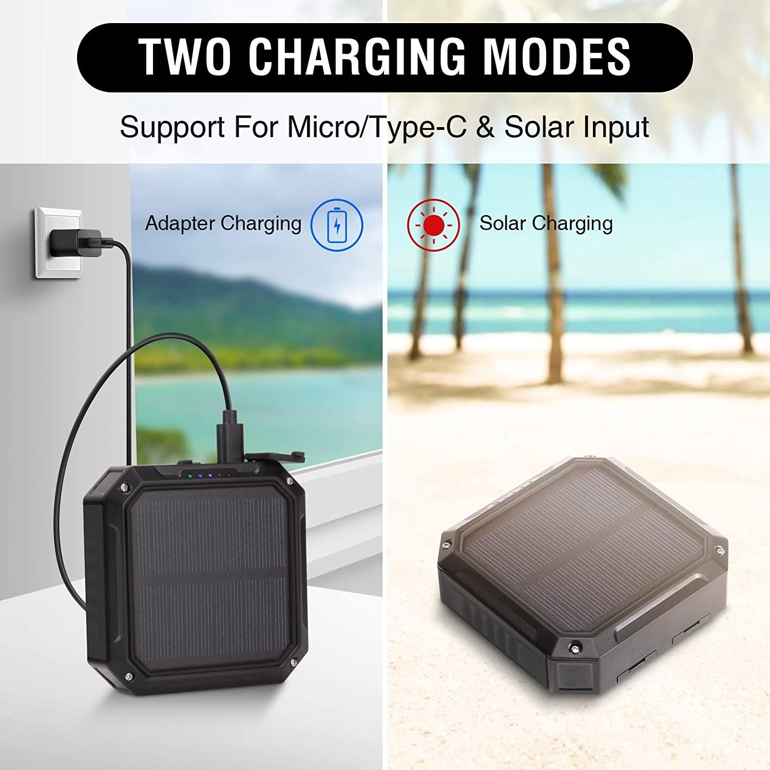 10000Mah Wireless Phone Charger High Capacity Outdoor Travel Charging Battery Solar Power Bank Portable For Iphone