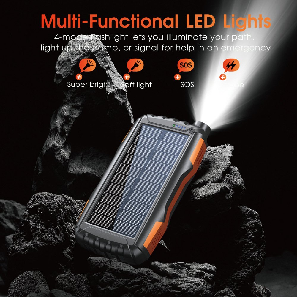 Customized Logo 20000mAh External Compass Power bank Waterproof Portable Travel Power Bank Solar Power Bank