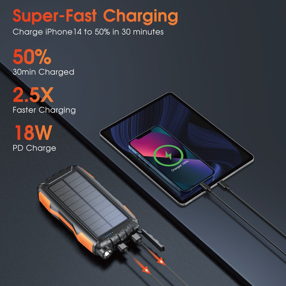 Customized Logo 20000mAh External Compass Power bank Waterproof Portable Travel Power Bank Solar Power Bank