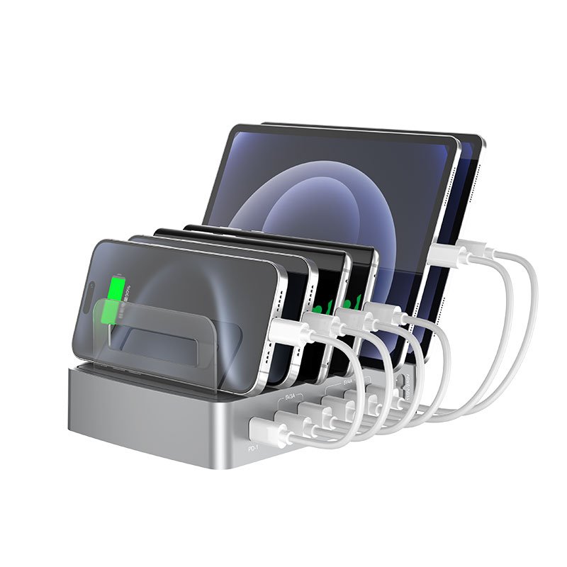 QC 6 Port Multi Port USB PD Bracket USB C Smart Docking USB Charger Station Mobile Phones Quick Charging Dock 75W Quick Charger