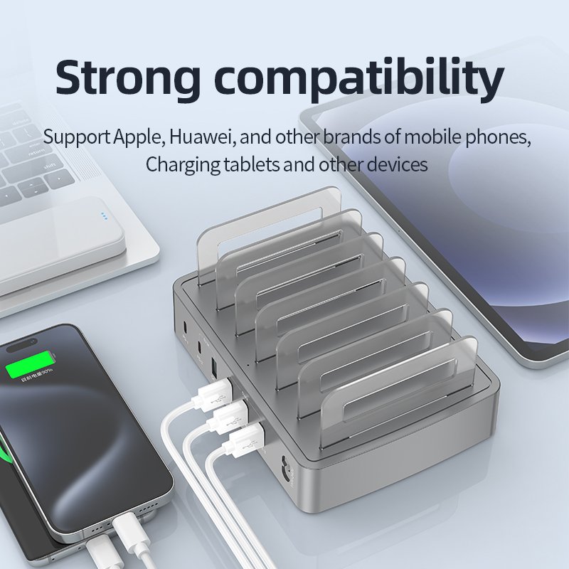 QC 6 Port Multi Port USB PD Bracket USB C Smart Docking USB Charger Station Mobile Phones Quick Charging Dock 75W Quick Charger