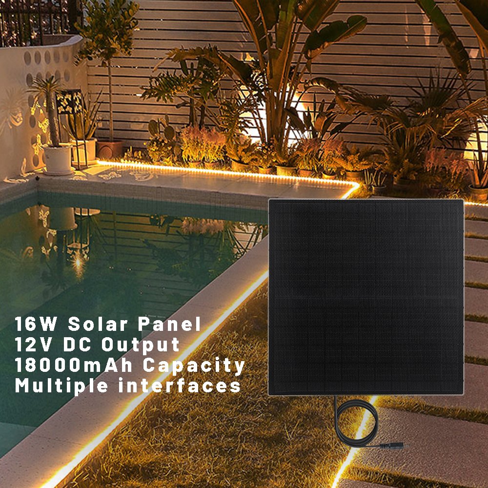 ETFE Solar Panel For Outdoor LED Light Lamp Strip Built In Battery Charger USB DC 12v 16W Waterproof