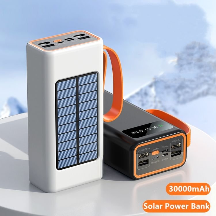 Portable Outdoor Solar Power Bank 30000mah Multi-port 4 Usb Large Capacity Powerbank 30000mah