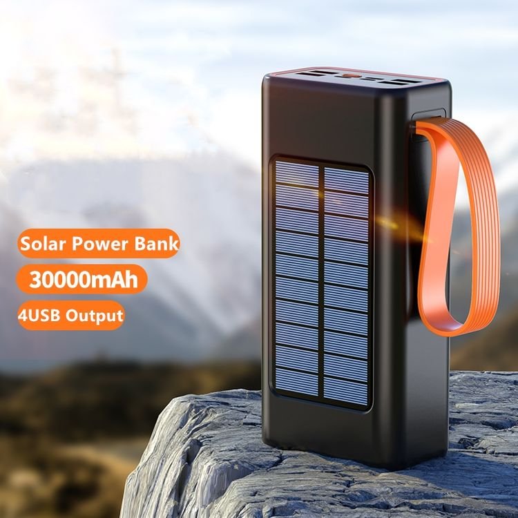 Portable Outdoor Solar Power Bank 30000mah Multi-port 4 Usb Large Capacity Powerbank 30000mah