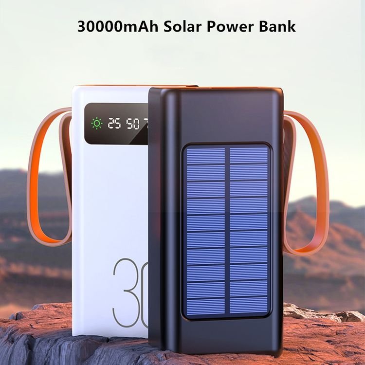 Portable Outdoor Solar Power Bank 30000mah Multi-port 4 Usb Large Capacity Powerbank 30000mah