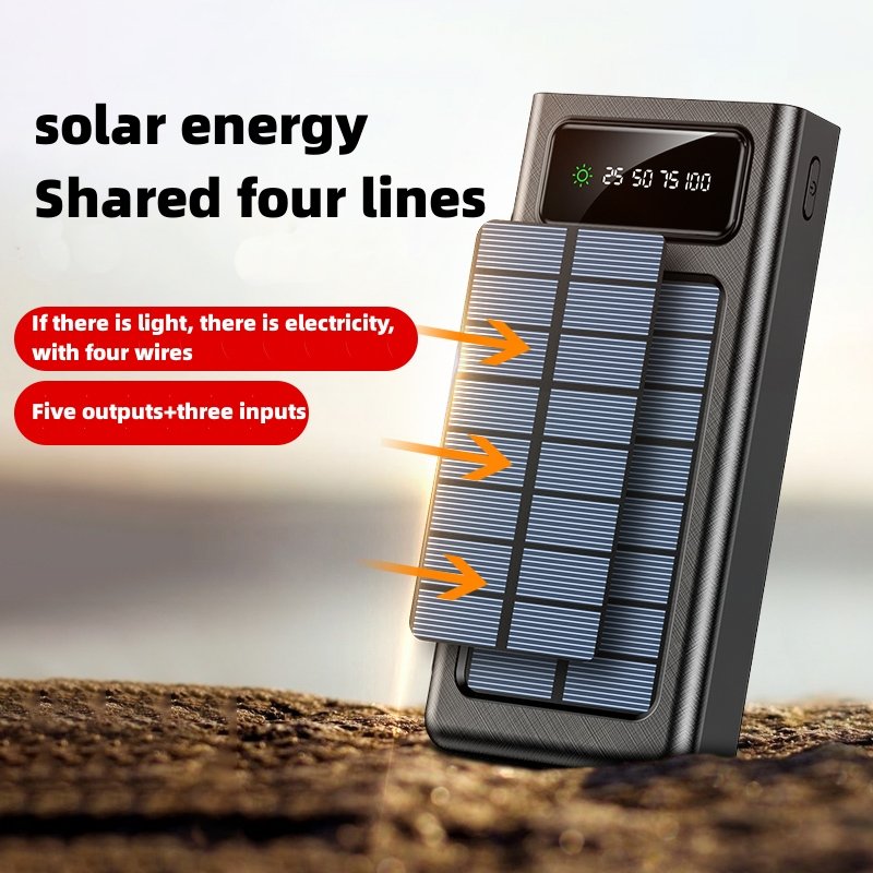 Portable Mobile Phone Battery Fast Charging Power Bank High Capacity Charged Solar PowerBank With Cable