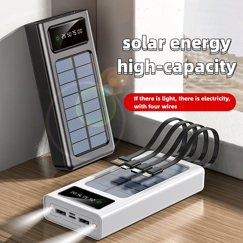 Portable Mobile Phone Battery Fast Charging Power Bank High Capacity Charged Solar PowerBank With Cable