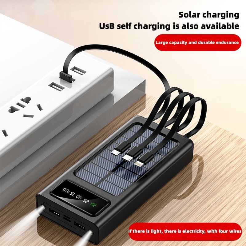 Portable Mobile Phone Battery Fast Charging Power Bank High Capacity Charged Solar PowerBank With Cable