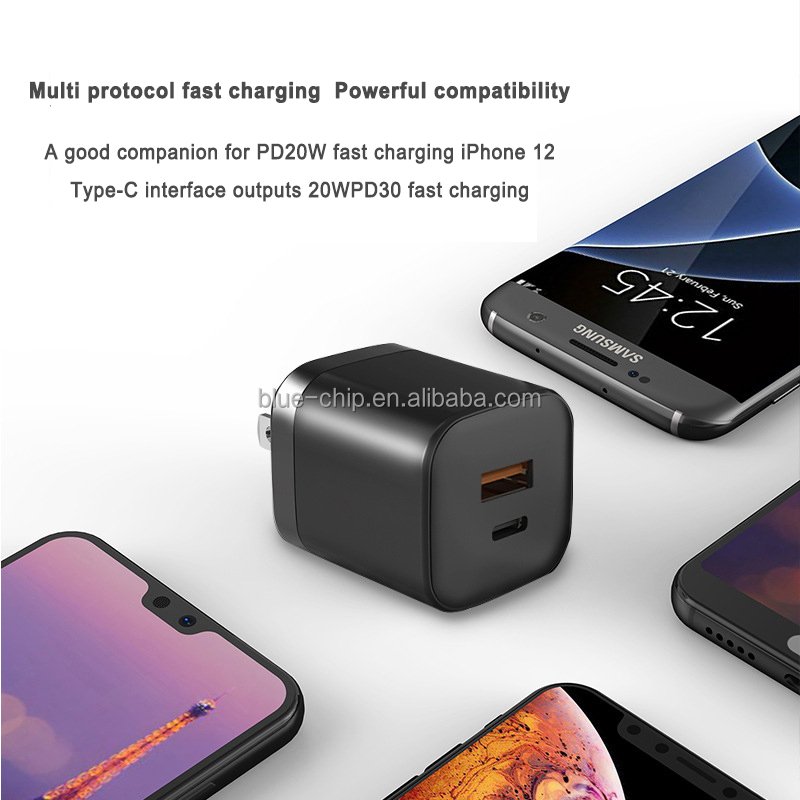 Multifunctional Dual Ports Type-C Power Adapter USB PD 20W QC 3.0 Fast Charger US EU UK Plug Wall Charger for Iphone 15Pro Max