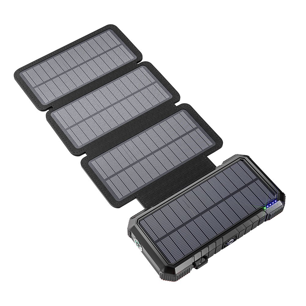 Solar Charger, 26800mAh Solar Power Bank with 4 Solar Foldable Panels, Portable Charger with Camping Light SOS colorful LED