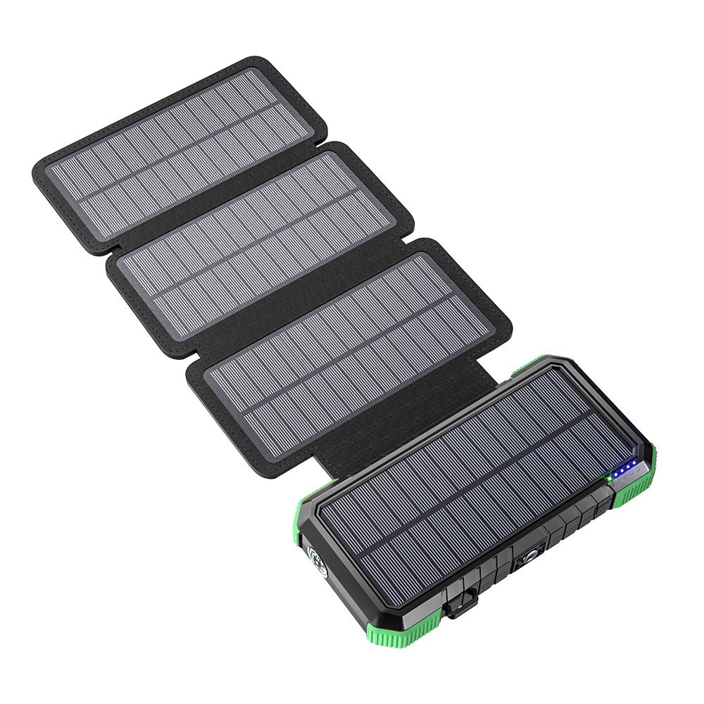 Solar Charger, 26800mAh Solar Power Bank with 4 Solar Foldable Panels, Portable Charger with Camping Light SOS colorful LED