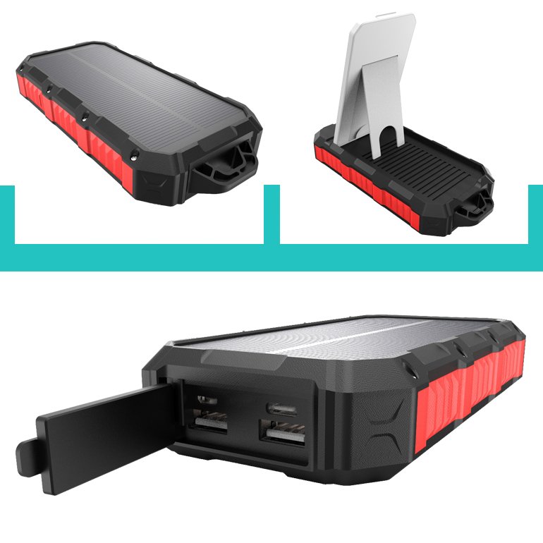 Good Selling Portable 30000mah Dual USB Solar Power Bank with LED Wireless Waterproof Charger Stand Mobile Power Supply Station