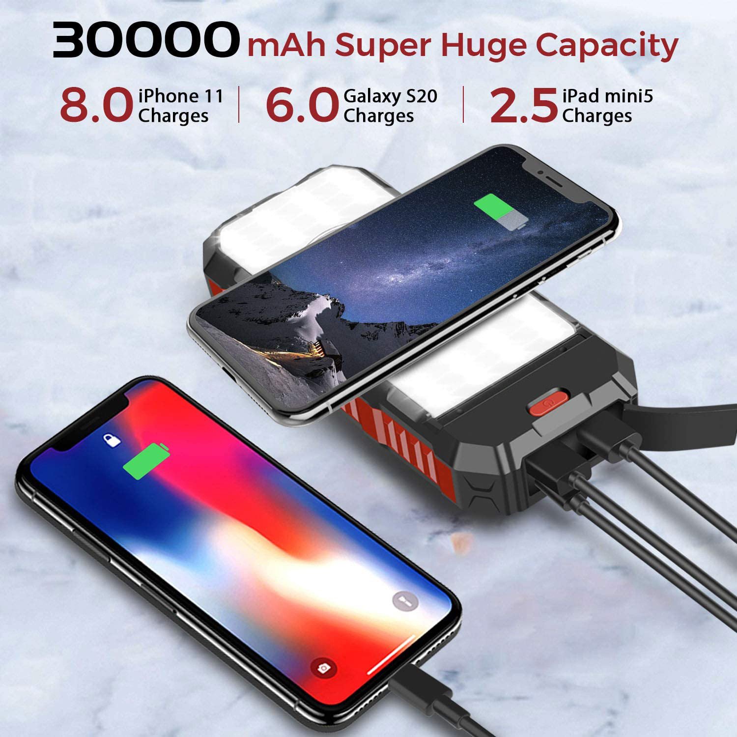 Good Selling Portable 30000mah Dual USB Solar Power Bank with LED Wireless Waterproof Charger Stand Mobile Power Supply Station