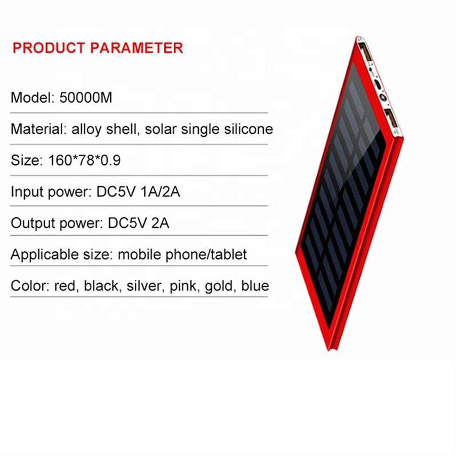 New Solar 20000mah External Battery 2 Usb Led Charger Portable Mobile Phone Solar Power Bank