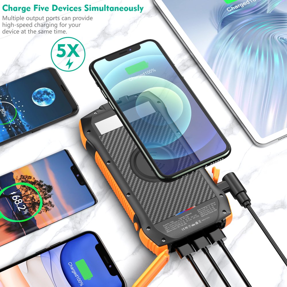 China Factories Wholesale Electronics 2024 Best Selling Products 20000mAh Large Capacity Power Bank Wireless Solar Power Bank