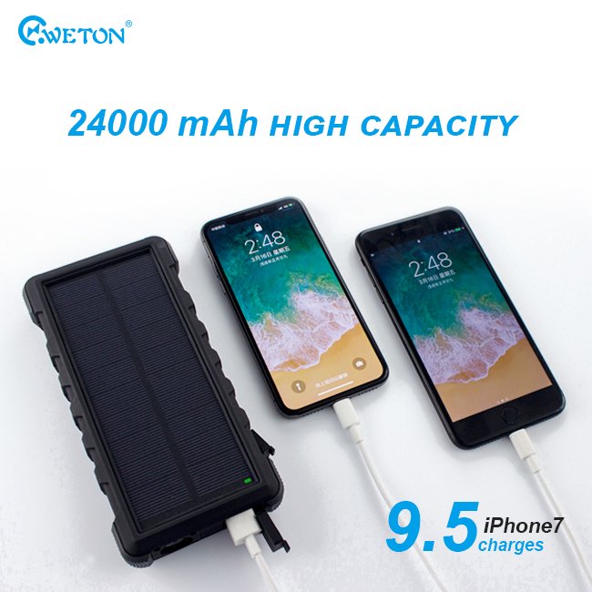 IP66 24000 mAh QC3.0 solar power bank with led light
