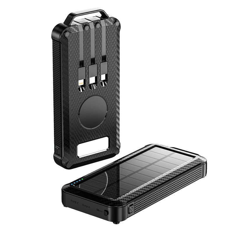 Hot selling 5W wireless charging built-in cables LED flashlight 10000mAh solar power bank