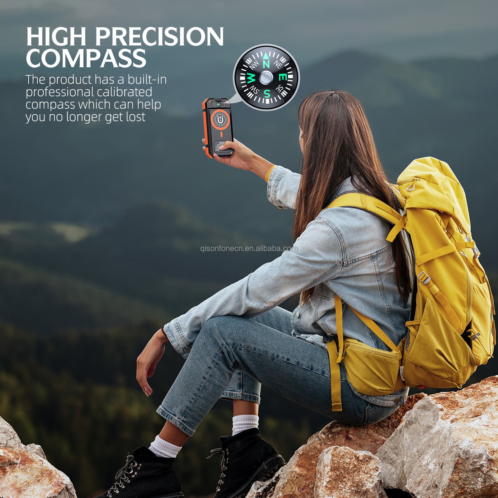QSF 2024 Hot Sale OEM Outdoor Travel Fast Charging Mobile Phone Charger 20000mah Power Bank Portable Wireless Solar Powerbank