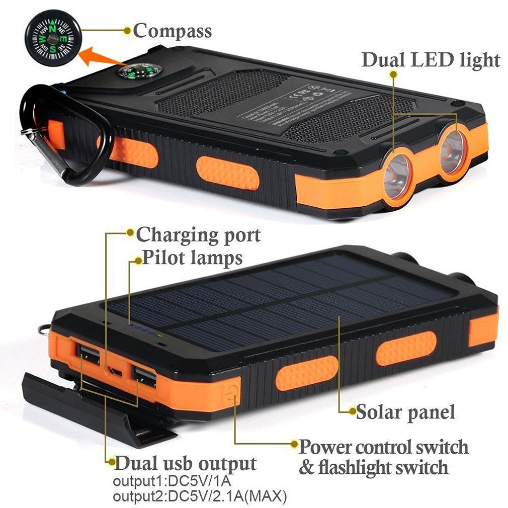 Waterproof Outdoor Solar Battery 8000mah 10000mah Portable Solar Power Bank Solar Panel Portable Charger