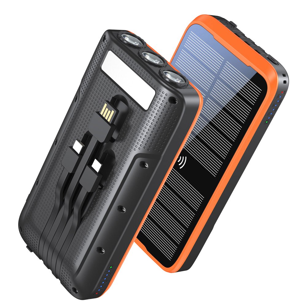 New Product Ideas 2024 Electronics OEM 38800mAh Built-In Type C Cable Large Capacity Portable Wireless Solar Power Bank 20000mAh