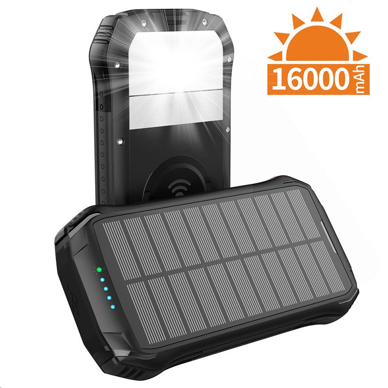 Portable PD22.5W Large Capacity 16000mAh USB Quick Charge Solar Charger Outdoor Solar Panel Power Bank High Lithium Battery