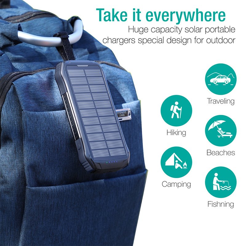 Portable PD22.5W Large Capacity 16000mAh USB Quick Charge Solar Charger Outdoor Solar Panel Power Bank High Lithium Battery