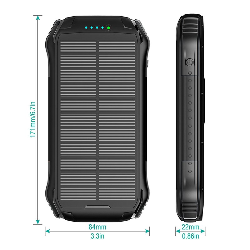 Portable PD22.5W Large Capacity 16000mAh USB Quick Charge Solar Charger Outdoor Solar Panel Power Bank High Lithium Battery