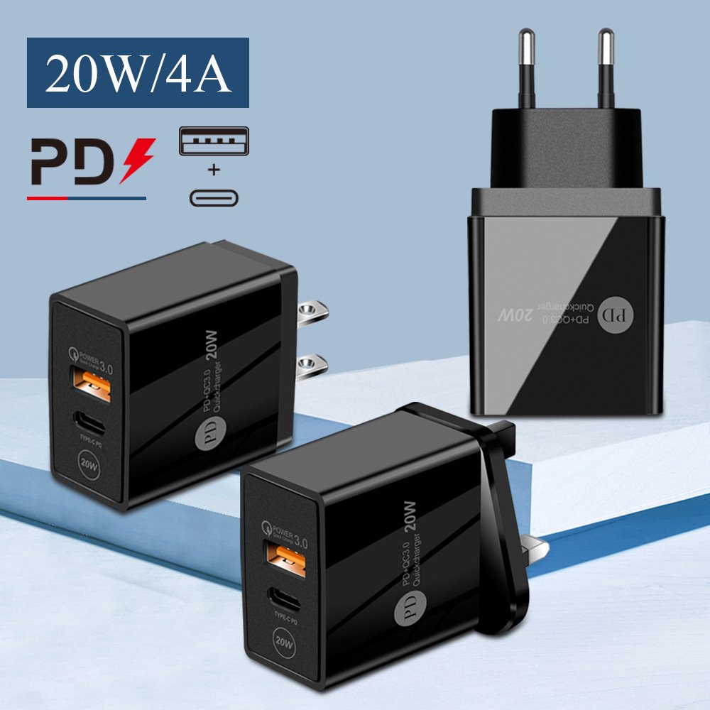 2022 new hot-selling PD20W multi-function mobile phone charger for Apple iphone12US EU UK type-c charging head adapter