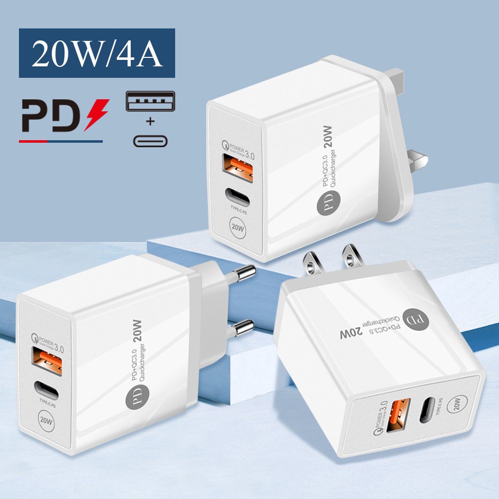 2022 new hot-selling PD20W multi-function mobile phone charger for Apple iphone12US EU UK type-c charging head adapter