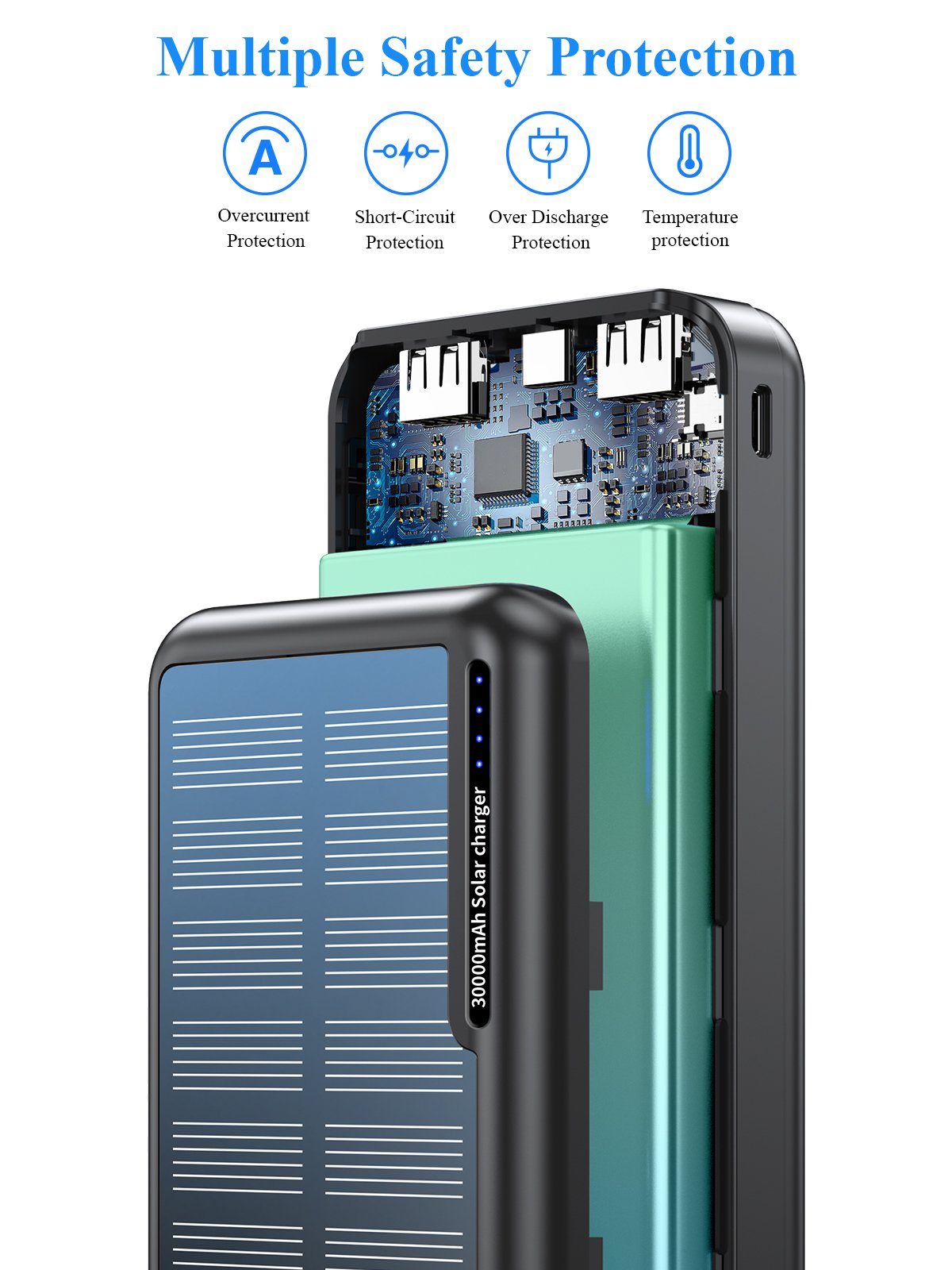 New 2024 Products Mobile Battery 20000mAh Large Capacity Portable Built-In LED Flashlight Outdoor Waterproof Solar Power Bank