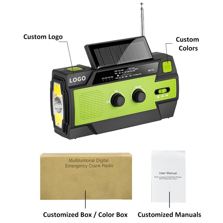 MEDING Camping Flashlight Crank Radio Emergency Solar Panel Phone Charger