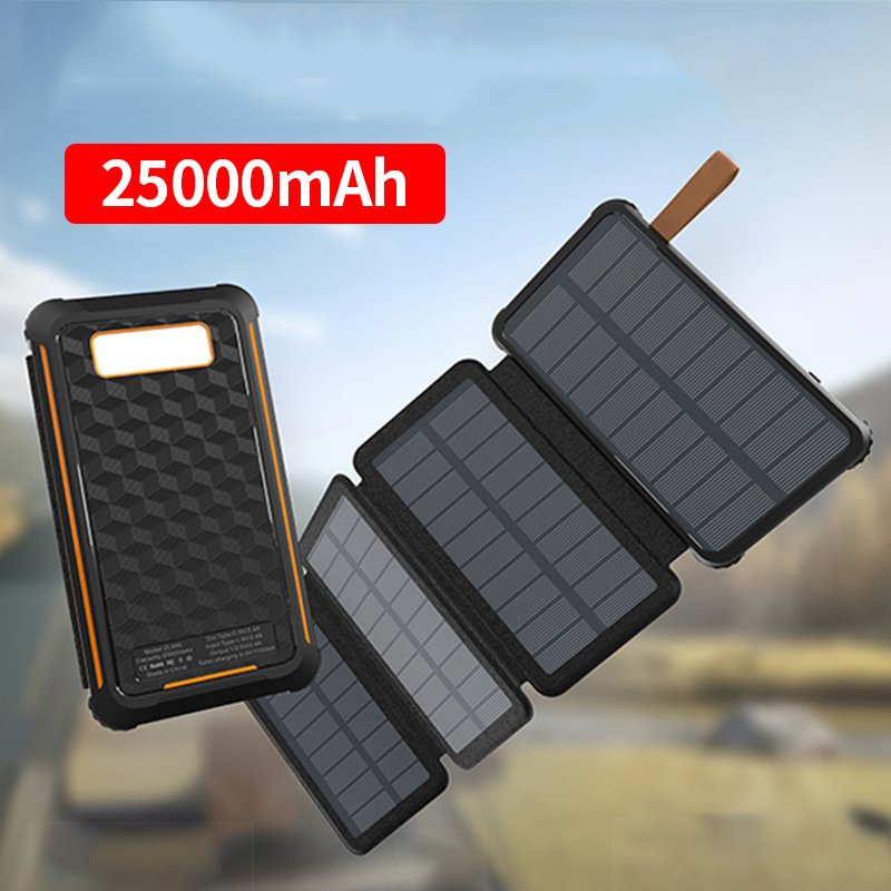Foldable Solar Phone Charger Power Bank 25Ah Fast Charging for Camping Hiking with LED Torches