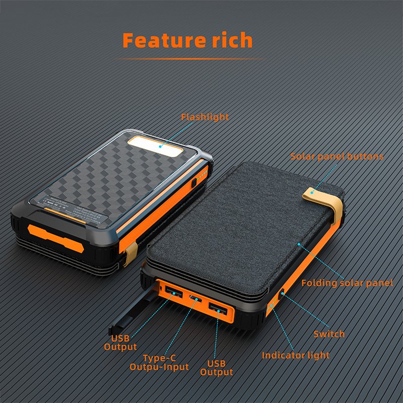 Foldable Solar Phone Charger Power Bank 25Ah Fast Charging for Camping Hiking with LED Torches
