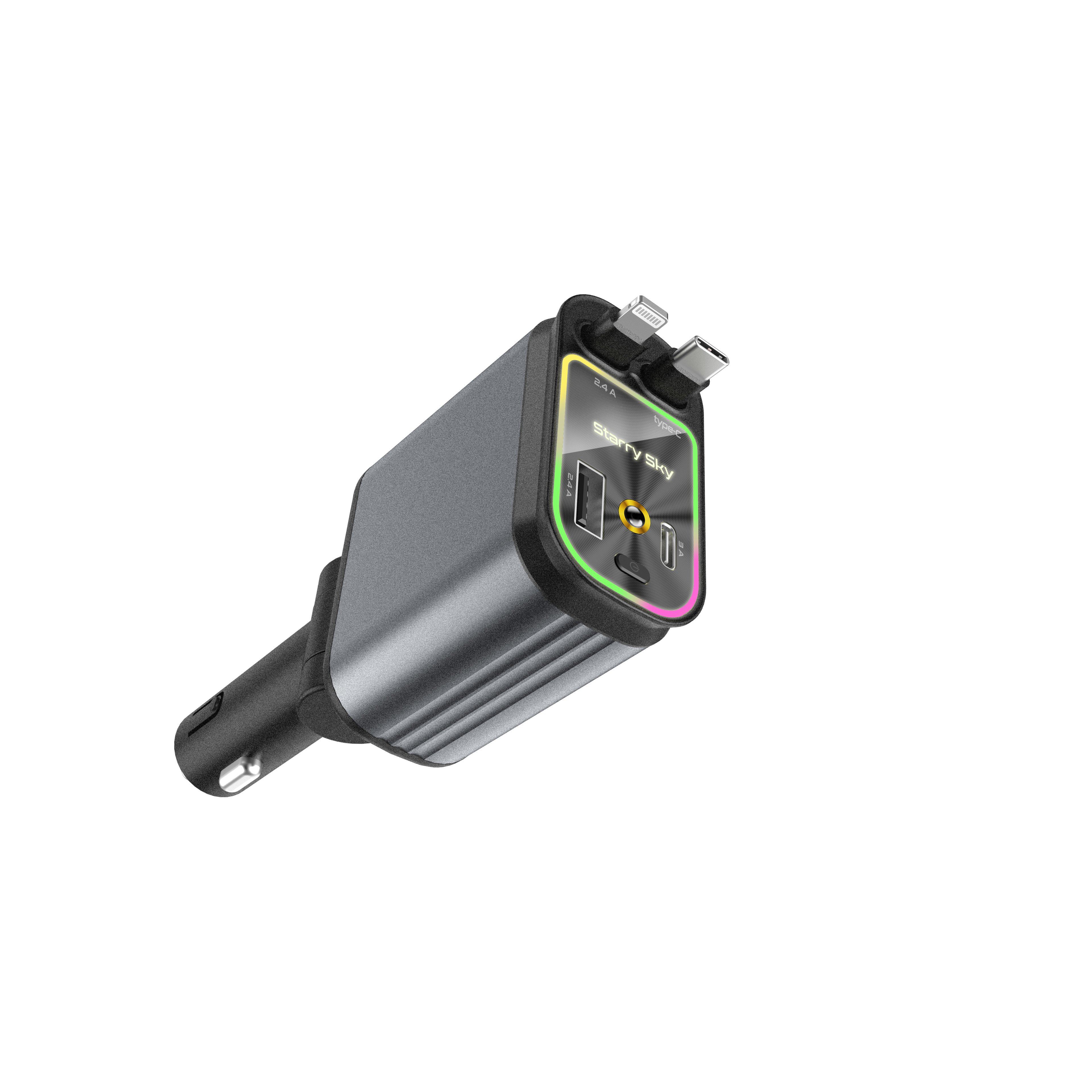 4 in 1 Super Fast Charging Retractable Cable Car Charger with Digital Display 66W Max Voltage Display cool armor Phone Adapters