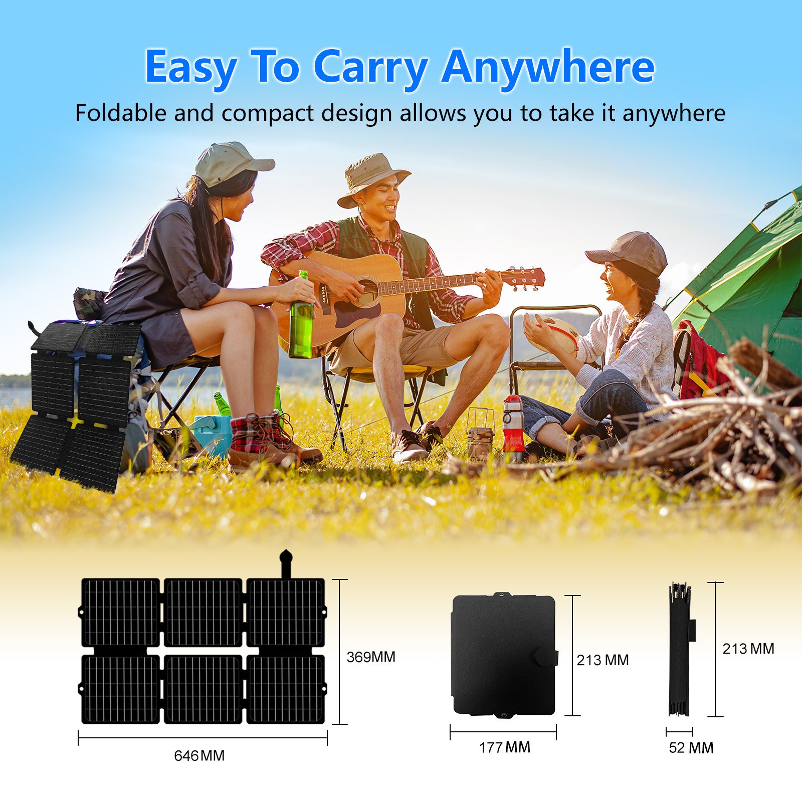 30W Foldable Portable Solar Charger, IP65 Water and Dust Resistance, Ultra-Fast Charging, for Camping, Hiking Solar Panel