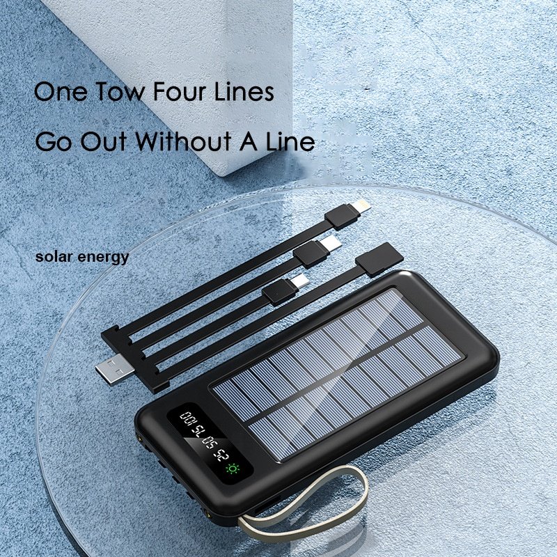 3 in 1 Portable Lanyard Charger Mobile Phone Holder 2 USB Output 4 Removable Cable 20000 mah Solar Panel Charging Power Banks