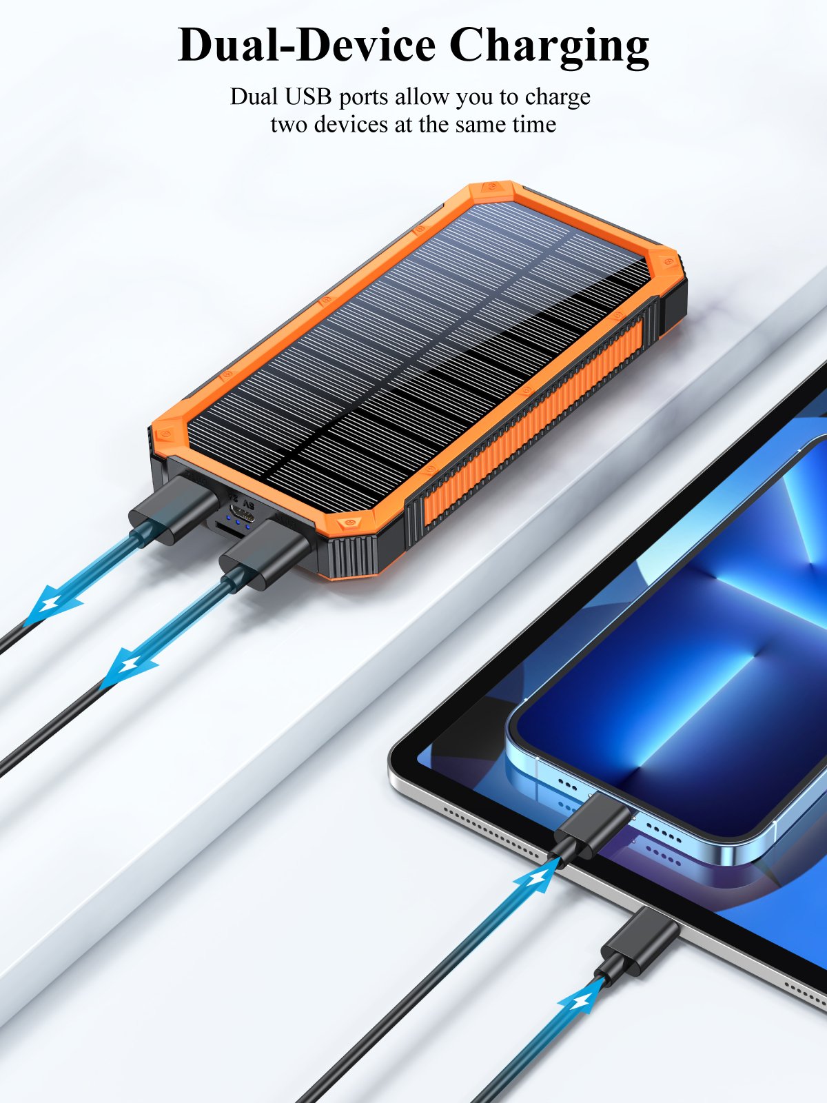 Power Bank For Charging Outdoor Battery Pack 10000mAh High Capacity 15000mAh Type-C Waterproof Portable Solar Panel Power Banks