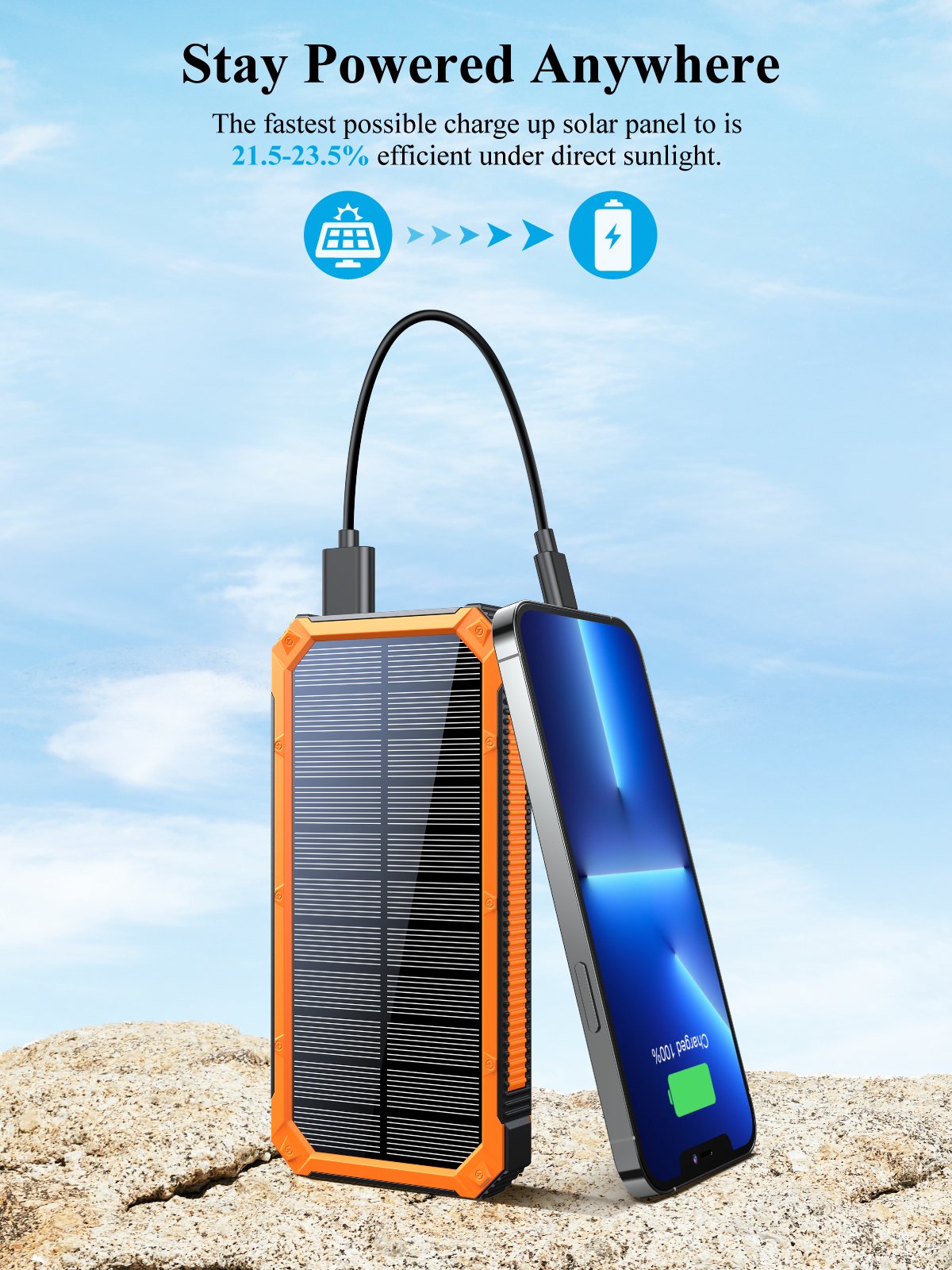 Power Bank For Charging Outdoor Battery Pack 10000mAh High Capacity 15000mAh Type-C Waterproof Portable Solar Panel Power Banks
