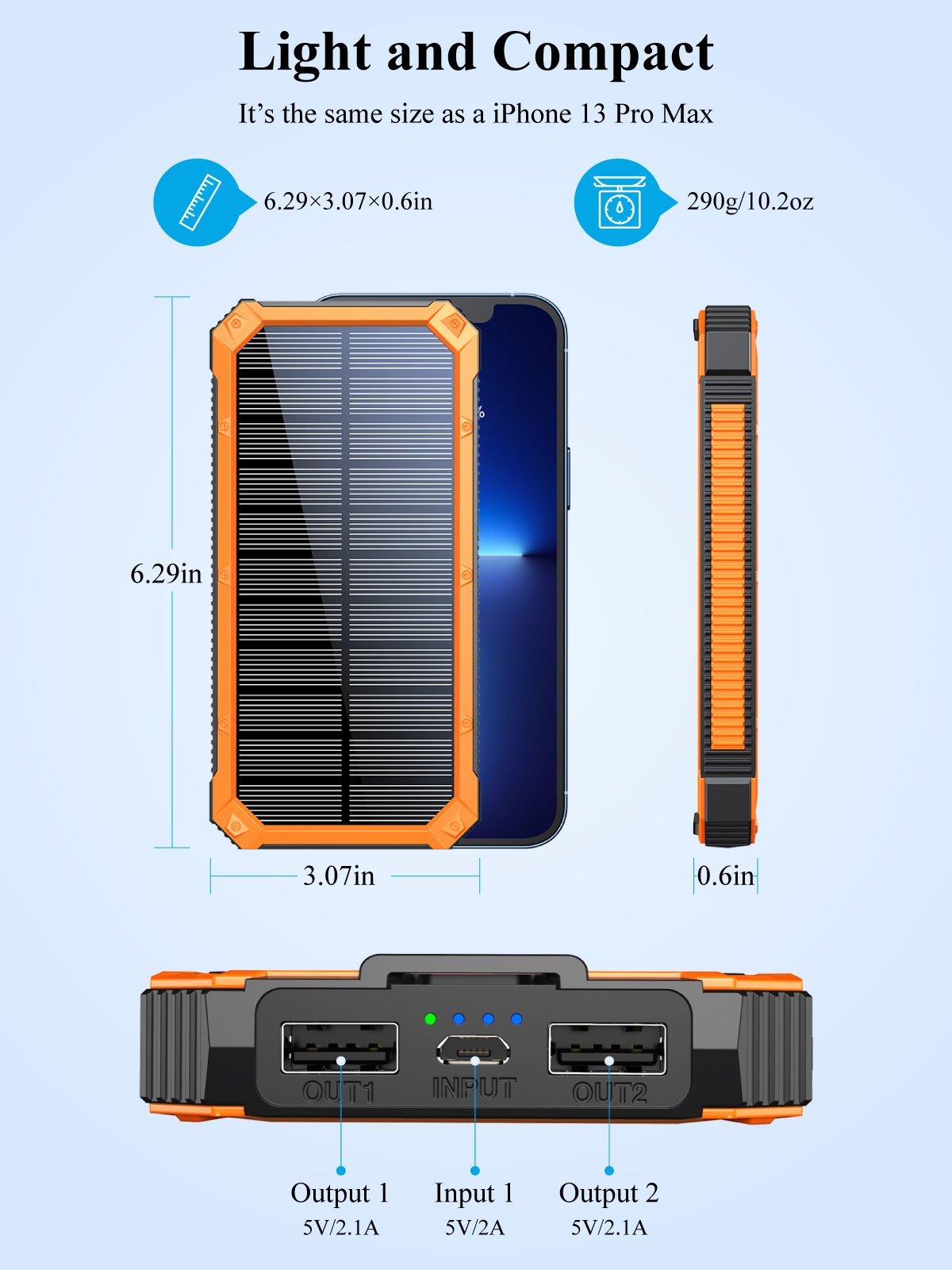 Power Bank For Charging Outdoor Battery Pack 10000mAh High Capacity 15000mAh Type-C Waterproof Portable Solar Panel Power Banks