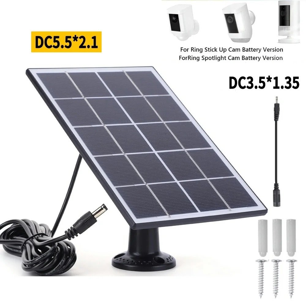5V 3W Surveillance Camera Doorbell Monocrystalline Solar Charging Panel with Muntiple Interfaces Micro USB/Type C/DC/USB/U Ring