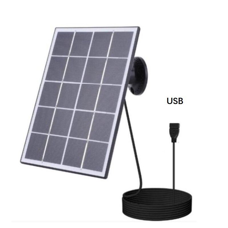 5V 3W Surveillance Camera Doorbell Monocrystalline Solar Charging Panel with Muntiple Interfaces Micro USB/Type C/DC/USB/U Ring